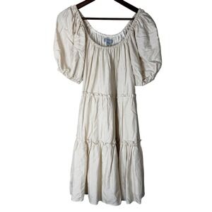 ANTONIO MELANI Cream Puff-Sleeve Tiered Midi Dress